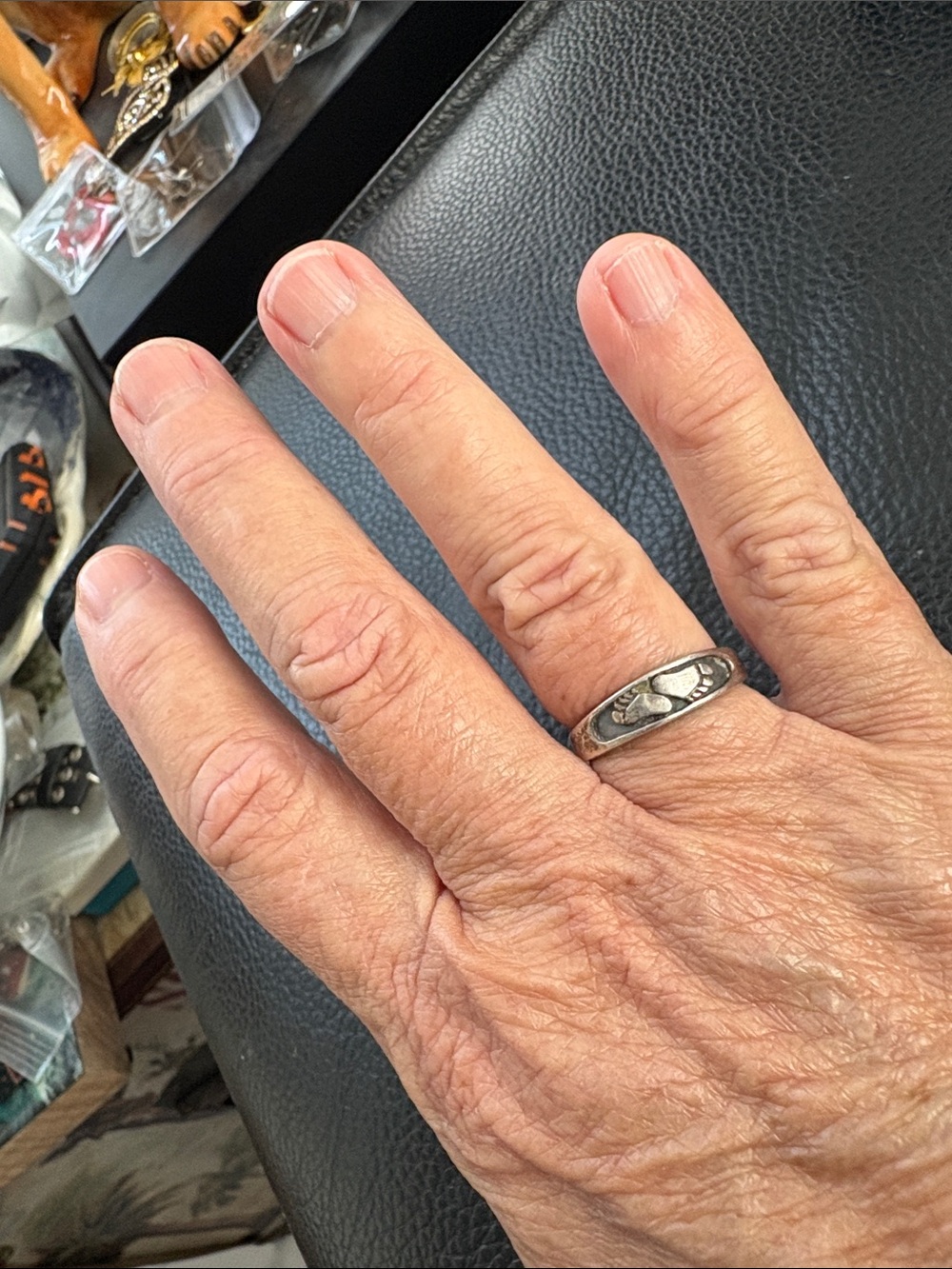 Sterling Silver Patterned Band Ring - ( foot Prints)